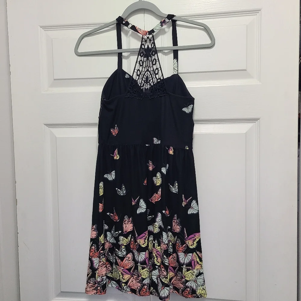 No Boundaries Black Butterfly Halter Sundress Cocktail NB Sweetheart Lace Back S - Picture 2 of 10